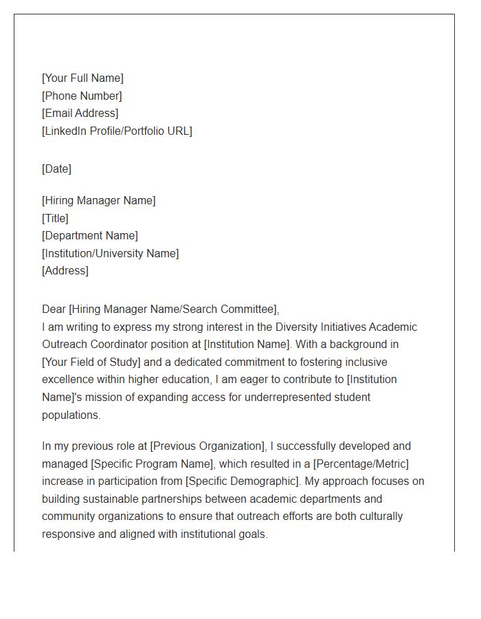 Diversity Initiatives Academic Outreach Coordinator Cover Letter Template