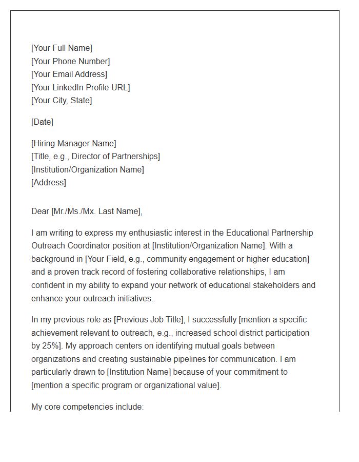 Educational Partnership Outreach Coordinator Cover Letter Template