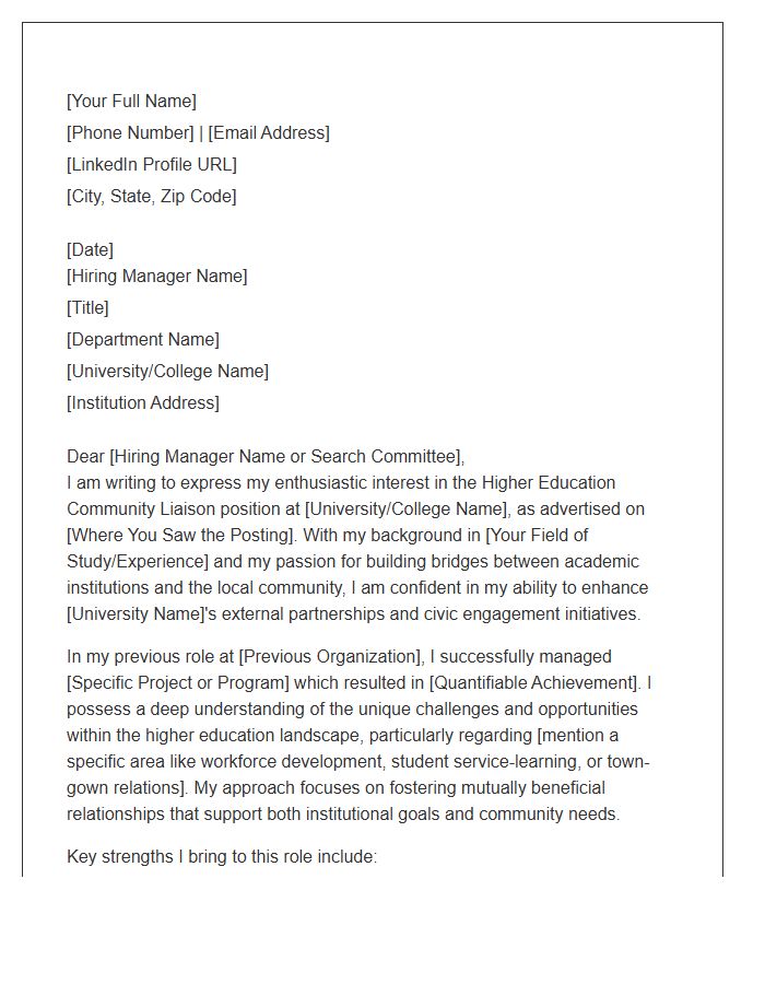 Higher Education Community Liaison Cover Letter Template
