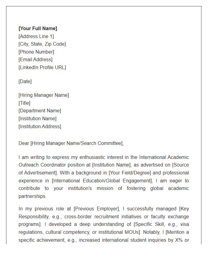 International Academic Outreach Coordinator Cover Letter Template