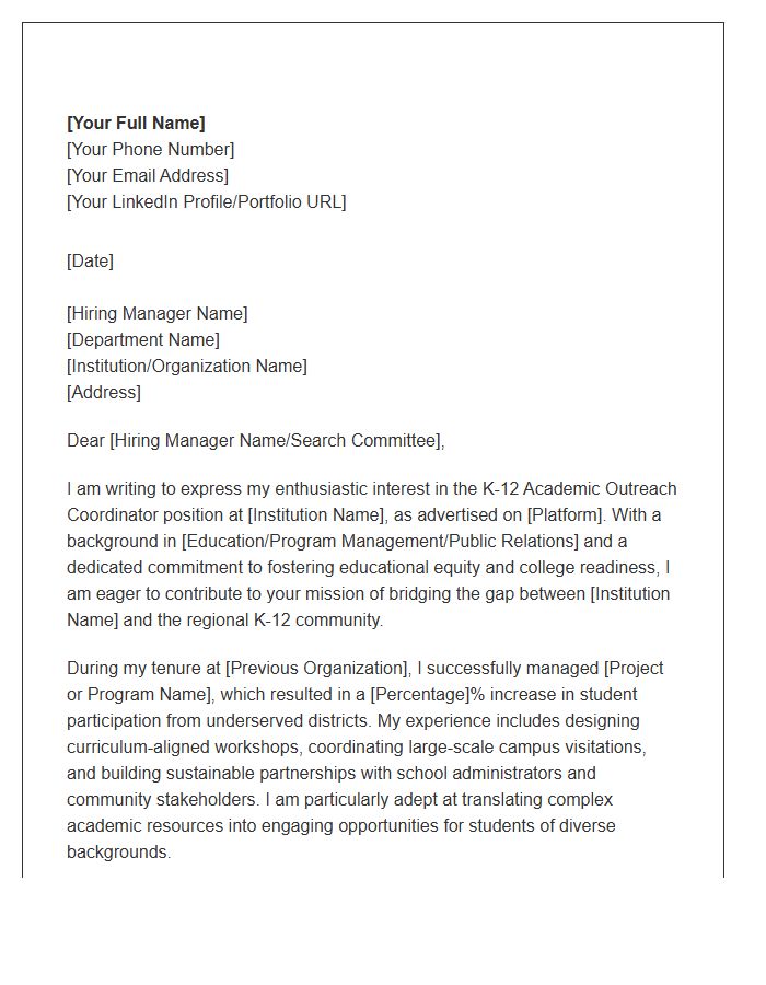 K-12 Academic Outreach Coordinator Cover Letter Template