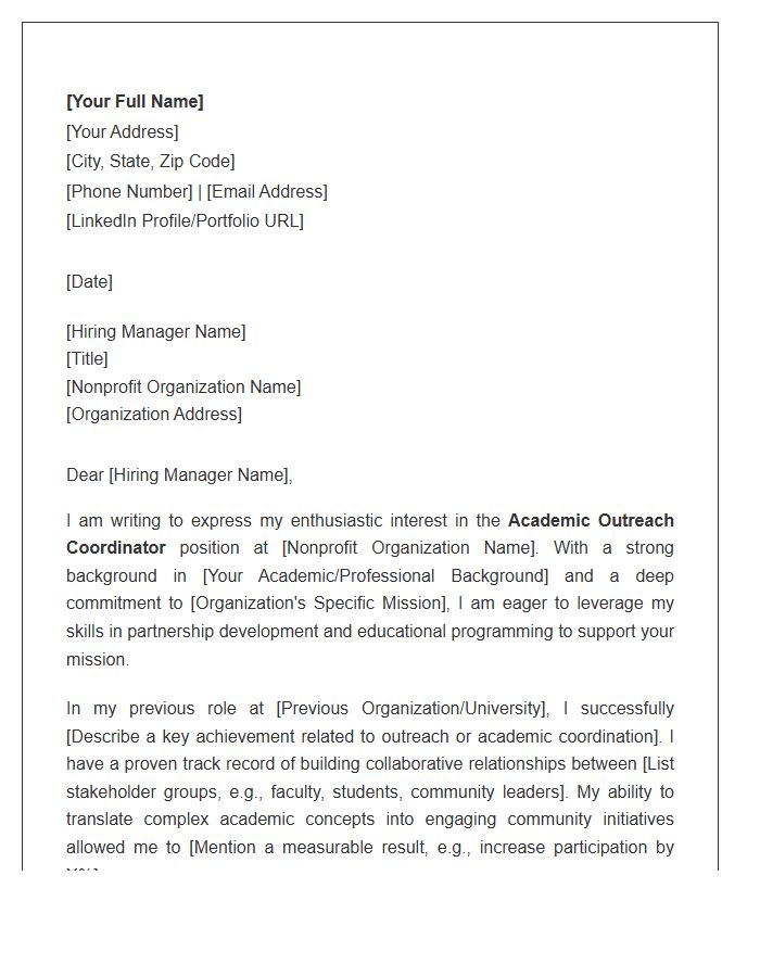 Nonprofit Academic Outreach Coordinator Cover Letter Template