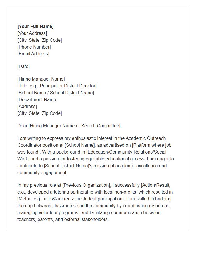 Public School Academic Outreach Coordinator Cover Letter Template
