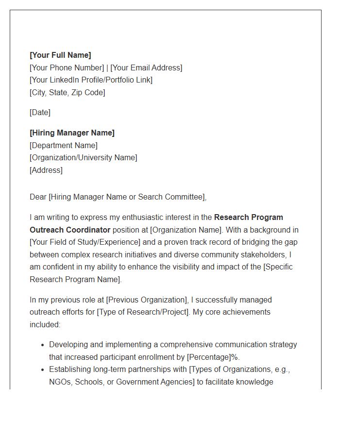 Research Program Outreach Coordinator Cover Letter Template