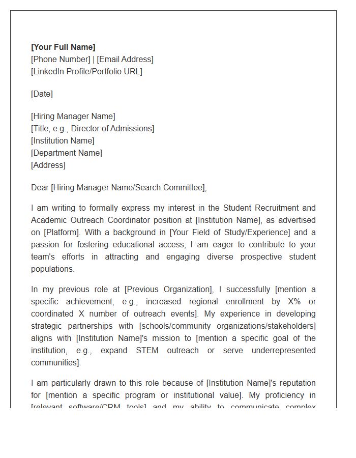 Student Recruitment Academic Outreach Coordinator Cover Letter Template