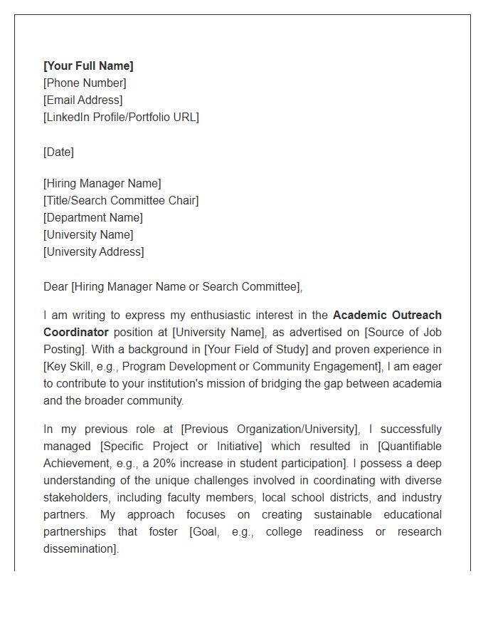 University Academic Outreach Coordinator Cover Letter Template