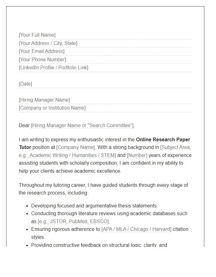 Online Research Paper Tutor Cover Letter Template