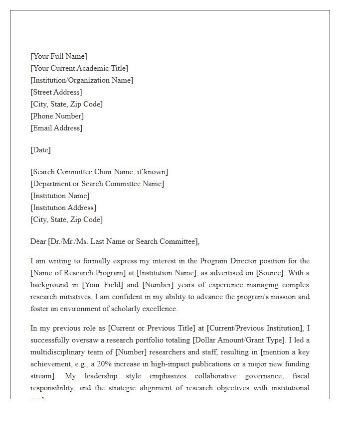 Academic Research Program Director Cover Letter Template