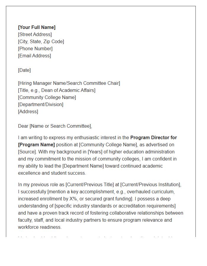 Community College Program Director Cover Letter Template