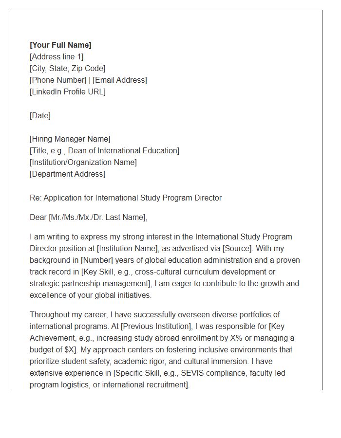 International Study Program Director Cover Letter Template