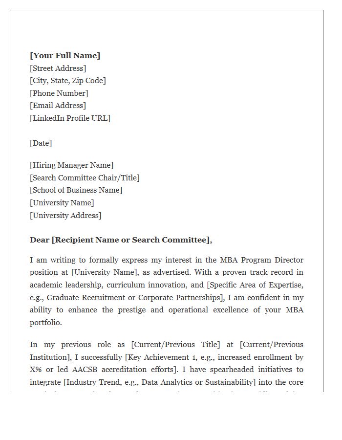 MBA Program Director Cover Letter Template