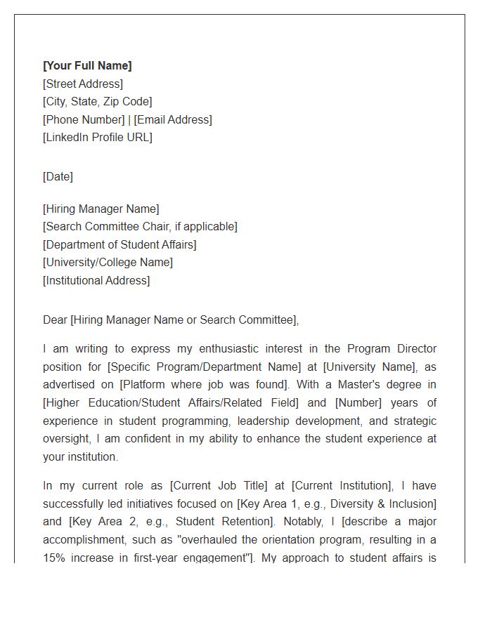 Student Affairs Program Director Cover Letter Template