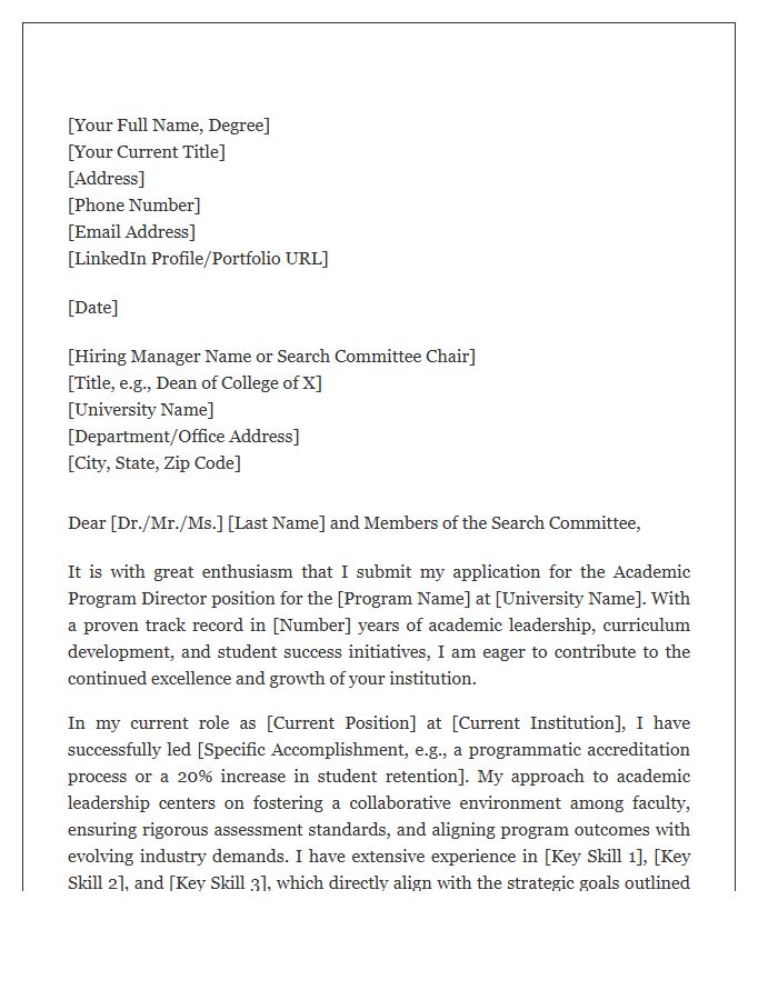 University Academic Program Director Cover Letter Template
