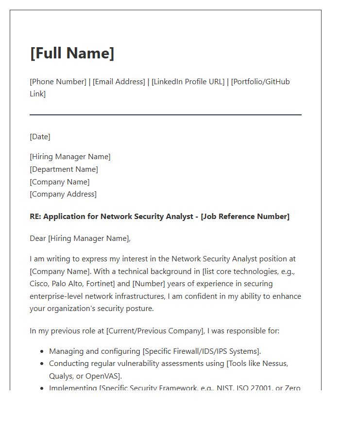 Network Security Analyst Technical Cover Letter Template