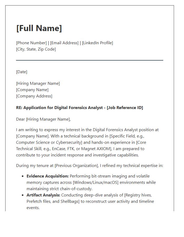Technical Cover Letter Template For Digital Forensics Analyst