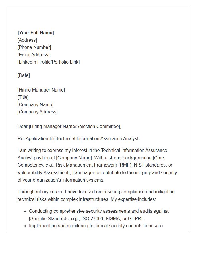 Technical Information Assurance Analyst Cover Letter Template