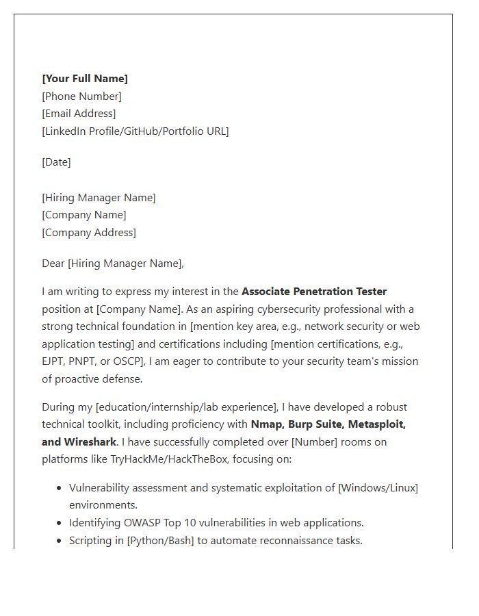 Technical Penetration Tester Associate Cover Letter Template