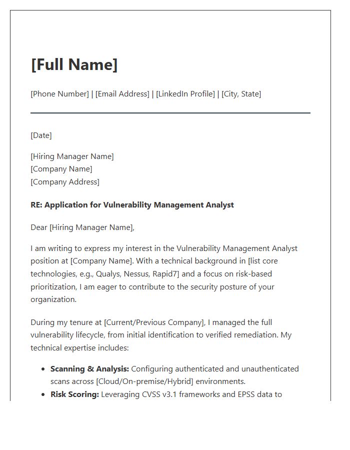 Vulnerability Management Analyst Technical Cover Letter Template