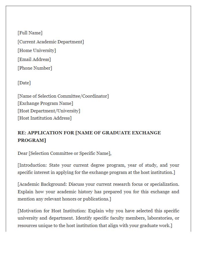 Graduate Academic Exchange Program Cover Letter Template