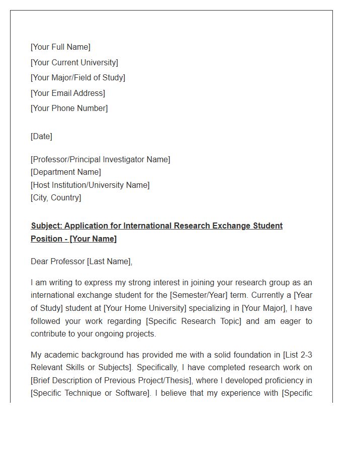International Research Exchange Student Cover Letter Template