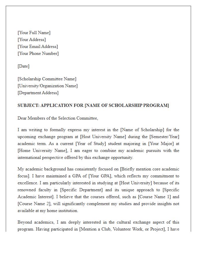 International Scholarship Exchange Student Cover Letter Template