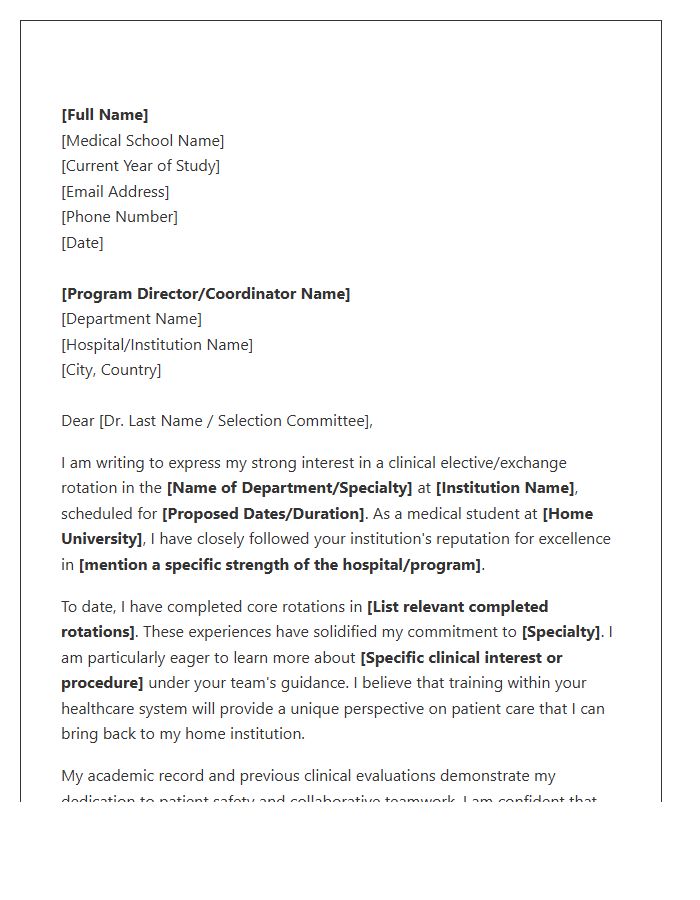Medical Student Clinical Exchange Cover Letter Template