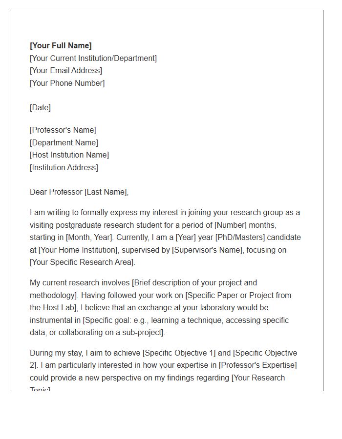 Postgraduate Research Exchange Cover Letter Template