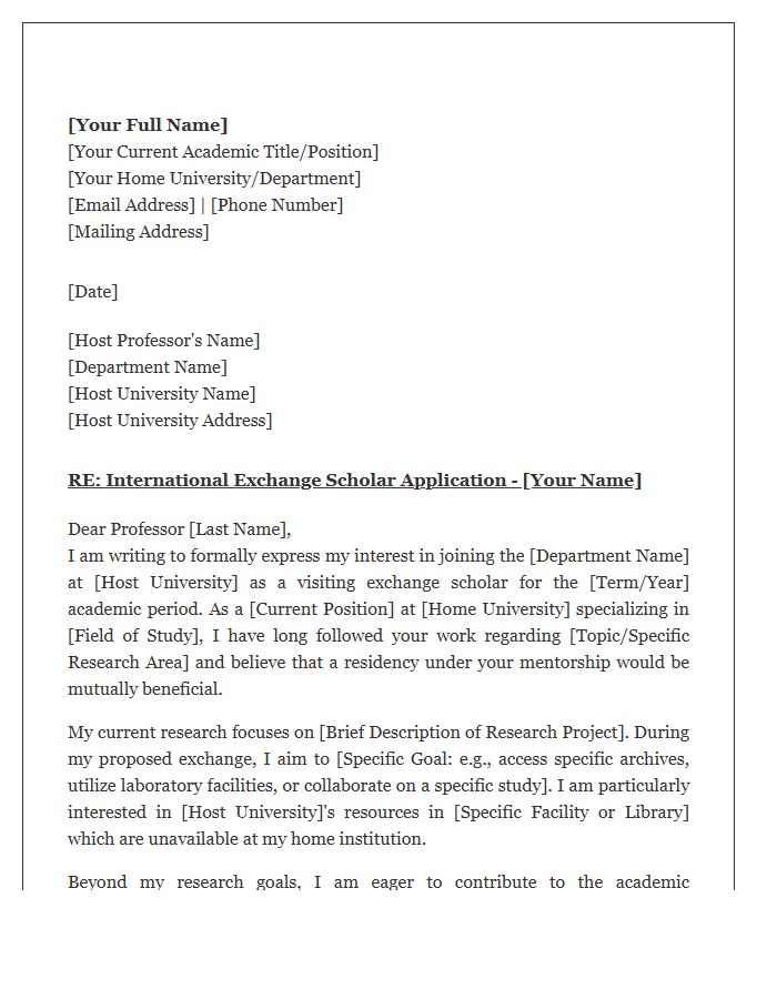 International Exchange Scholar Cover Letter Template