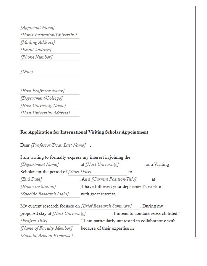 International Visiting Scholar Appointment Cover Letter Template