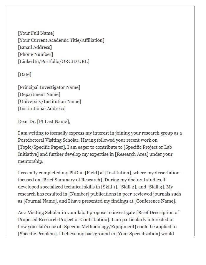 Postdoctoral Visiting Scholar Cover Letter Template