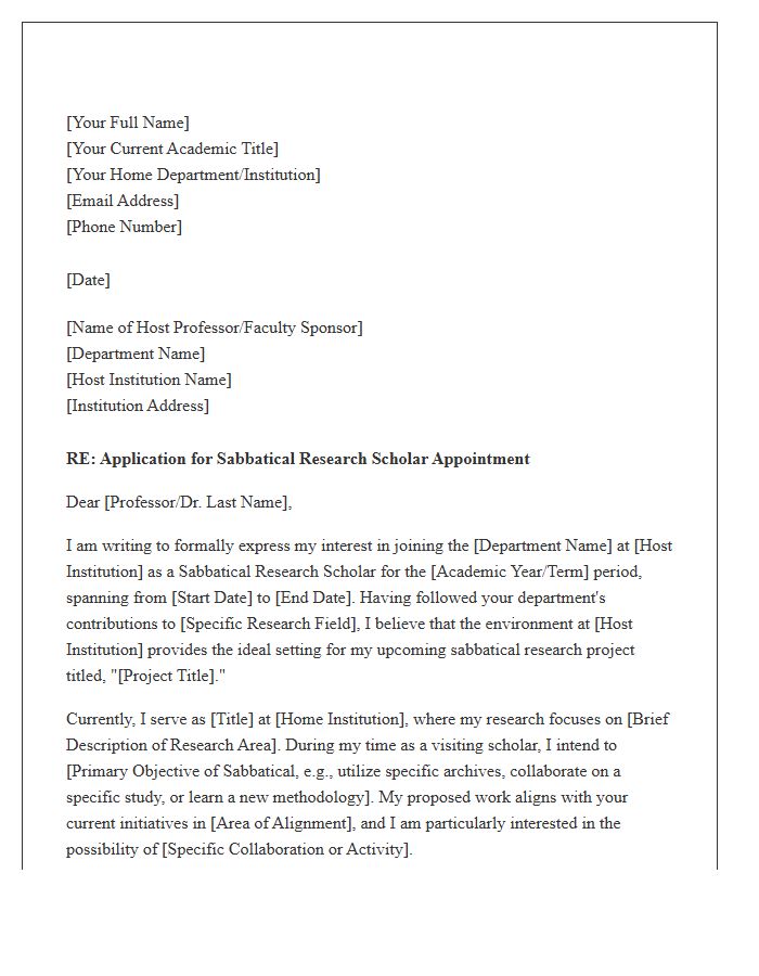 Sabbatical Research Scholar Appointment Cover Letter Template