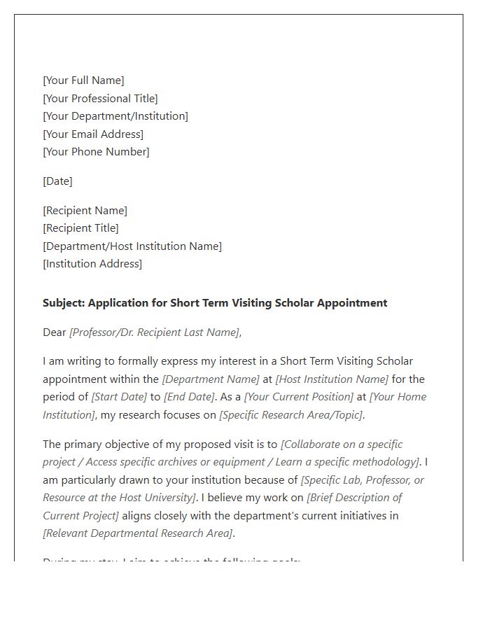 Short Term Visiting Scholar Appointment Cover Letter Template