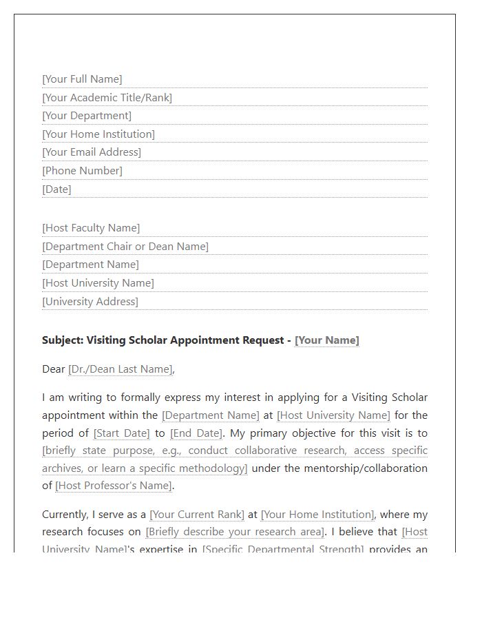 University Faculty Visiting Scholar Appointment Cover Letter Template