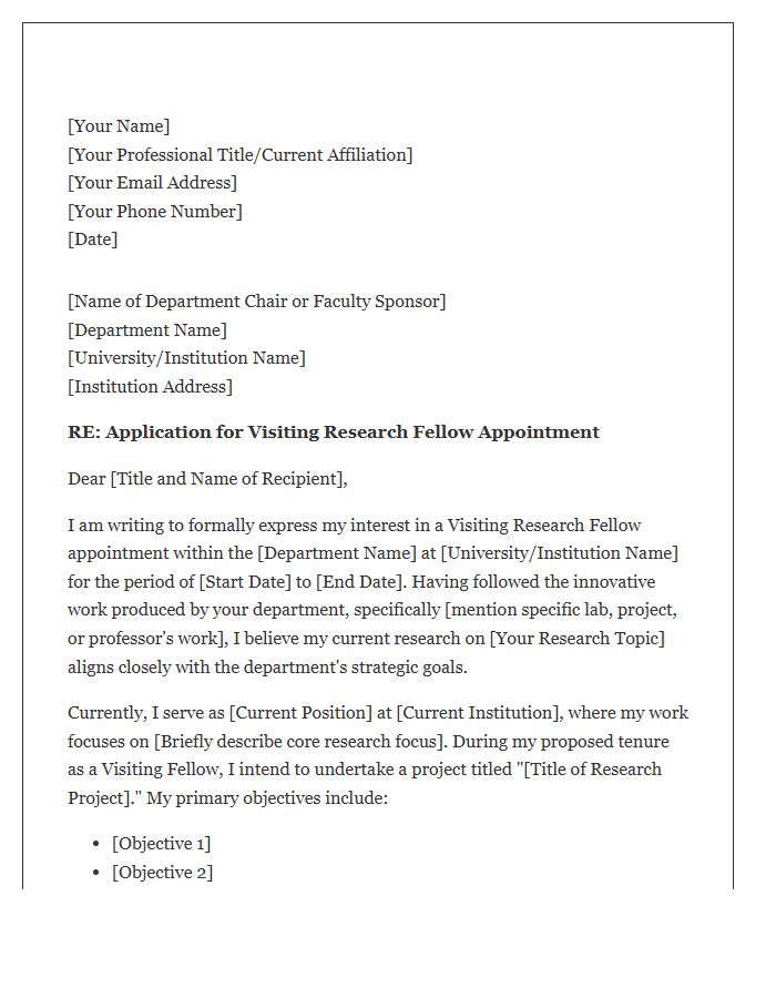 Visiting Research Fellow Appointment Cover Letter Template