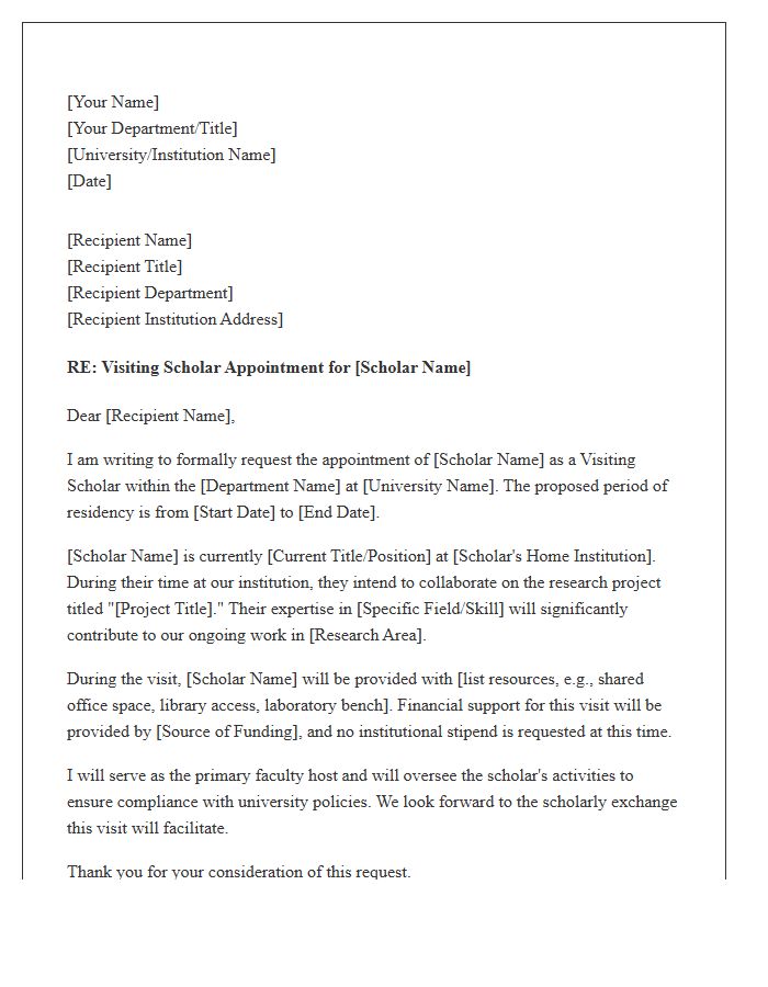 Visiting Scholar Program Appointment Cover Letter Template
