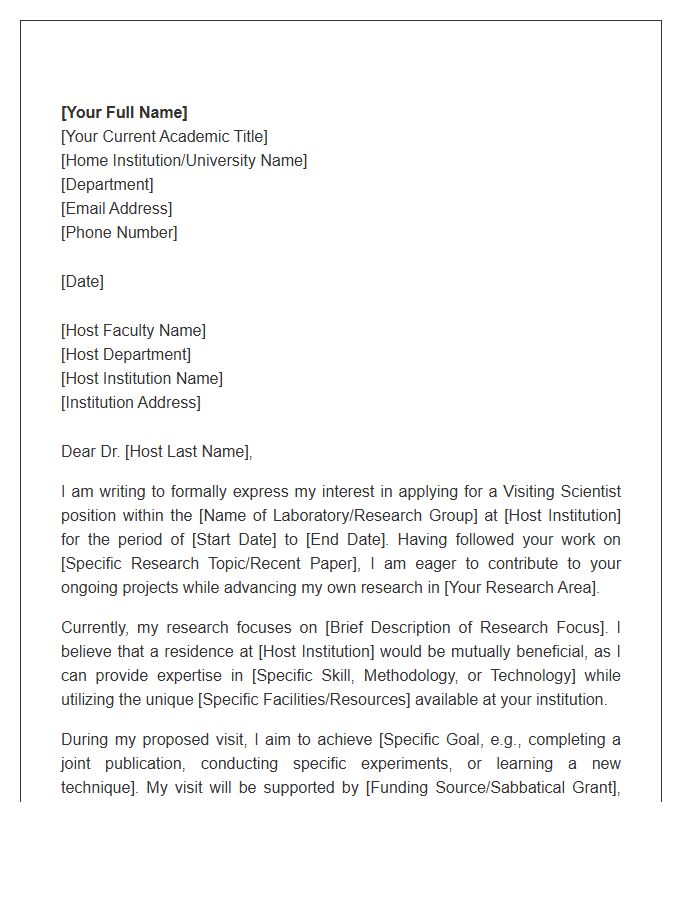 Visiting Scientist Appointment Cover Letter Template