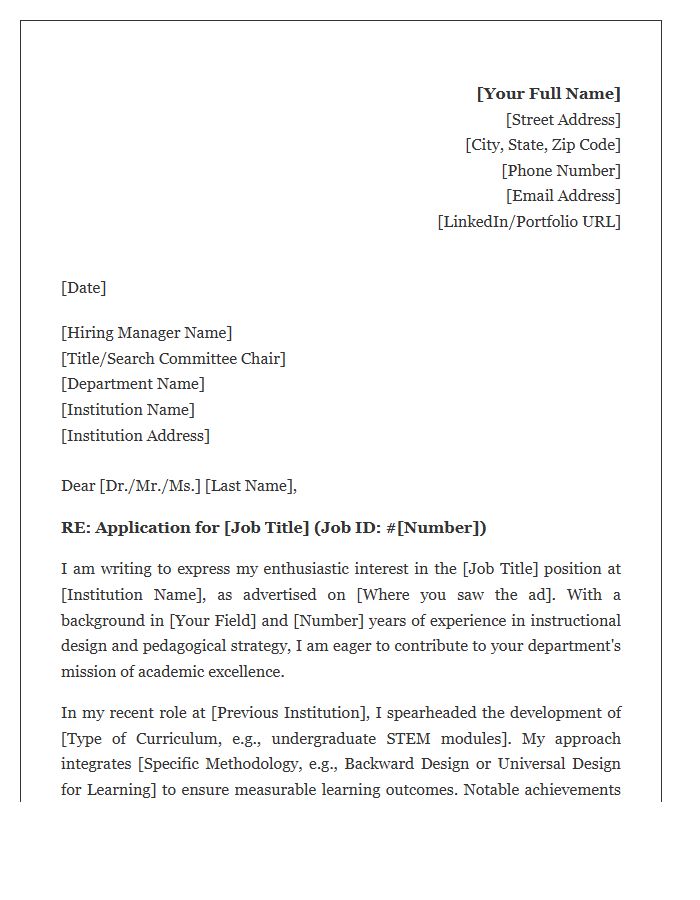 Curriculum Development Academic Cover Letter Template
