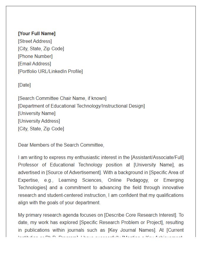 Educational Technology Faculty Cover Letter Template