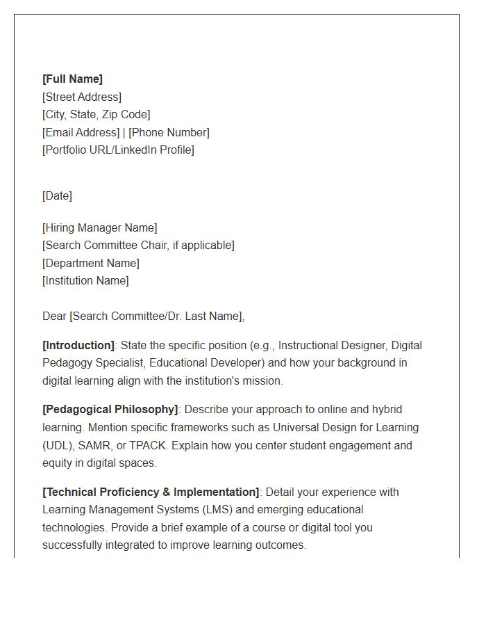 Higher Education Digital Pedagogy Cover Letter Template