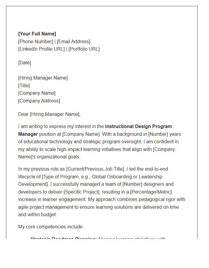 Instructional Design Program Manager Cover Letter Template