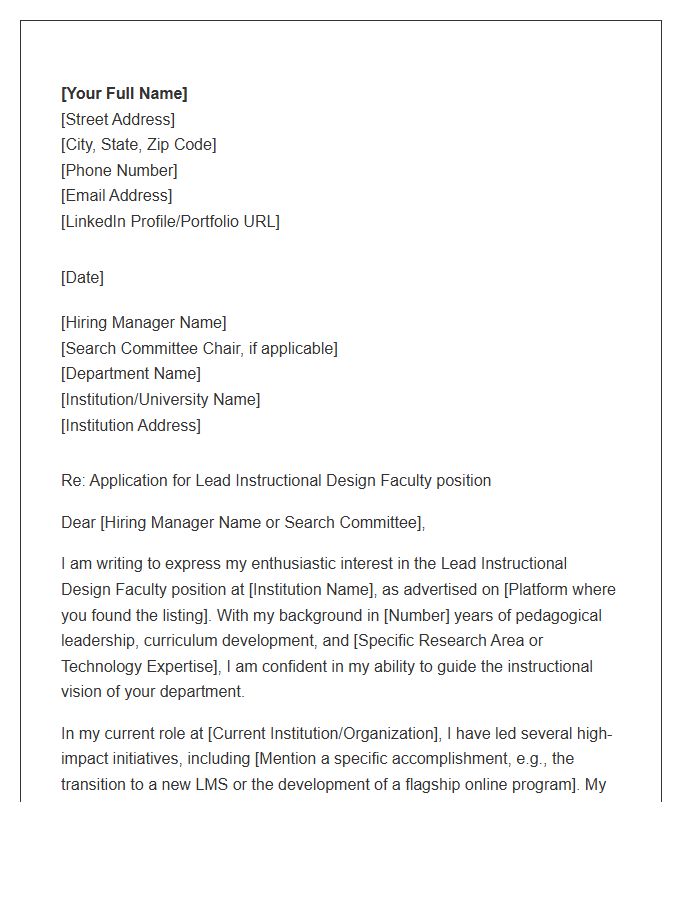 Lead Instructional Design Faculty Cover Letter Template