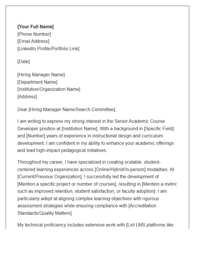 Senior Academic Course Developer Cover Letter Template