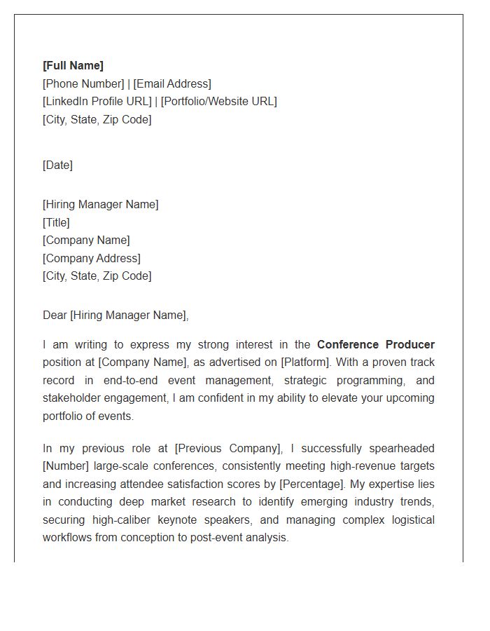 Conference Producer Professional Cover Letter Template