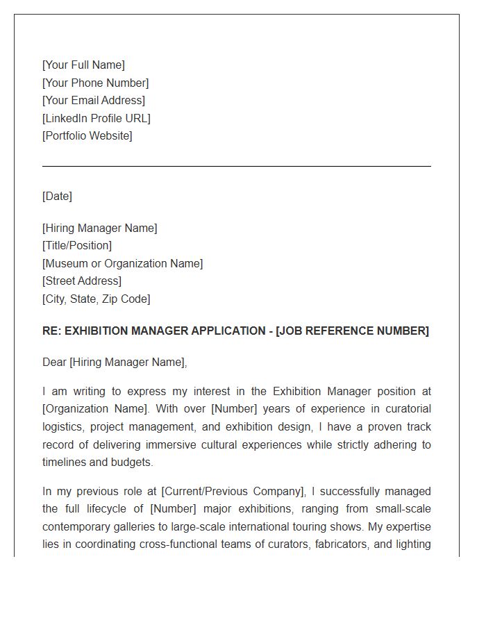 Exhibition Management Professional Cover Letter Template
