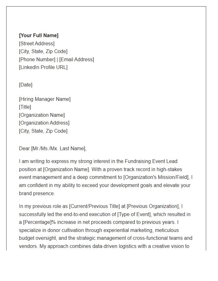 Fundraising Event Lead Professional Cover Letter Template
