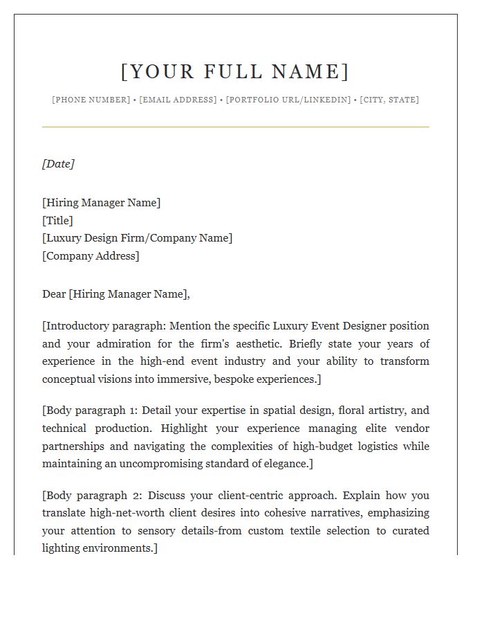 Luxury Event Designer Professional Cover Letter Template