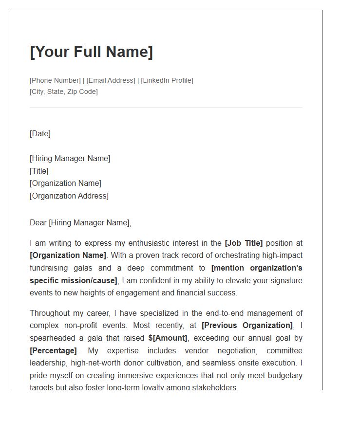Nonprofit Gala Organizer Professional Cover Letter Template