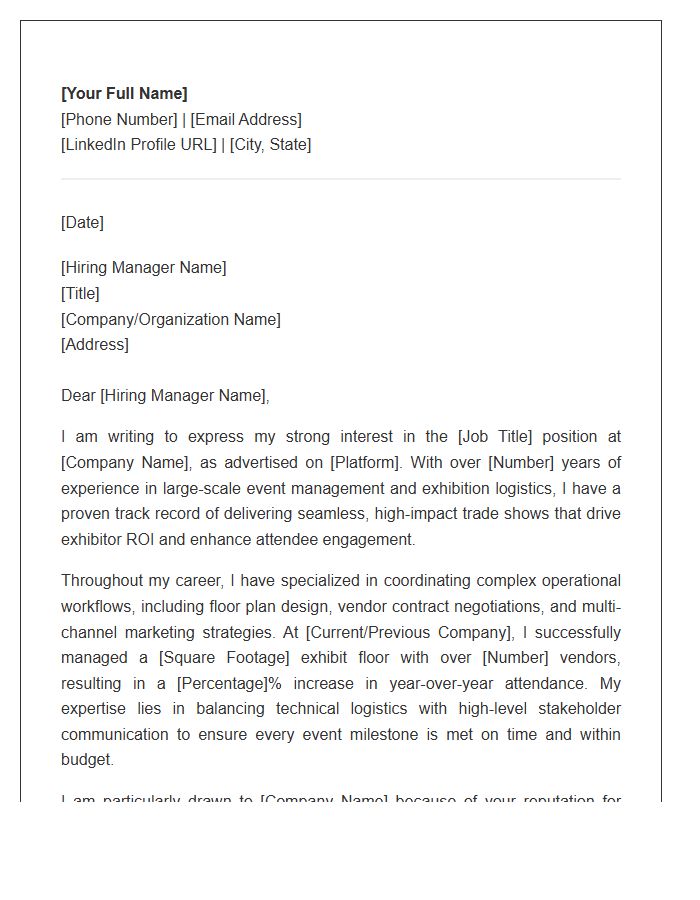 Trade Show Organizer Professional Cover Letter Template