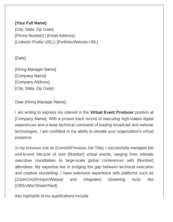 Virtual Event Producer Professional Cover Letter Template