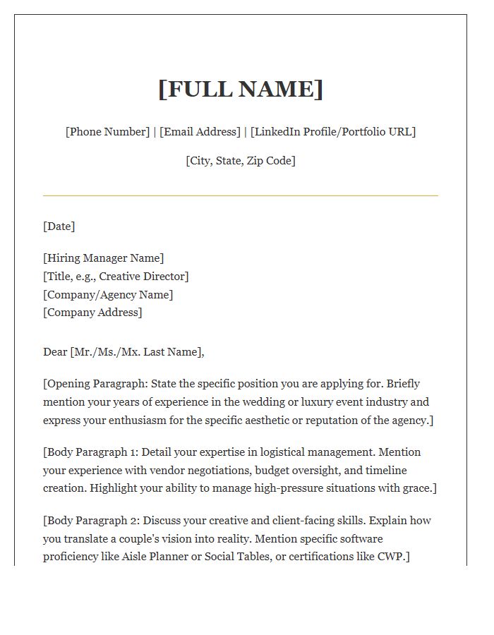 Wedding Planner Career Professional Cover Letter Template